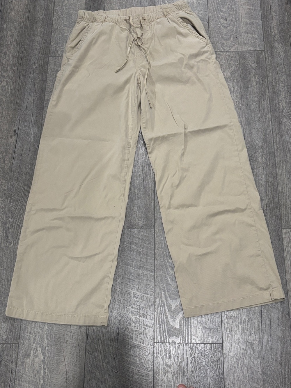 Wide Leg Drawstring Pants - Beige